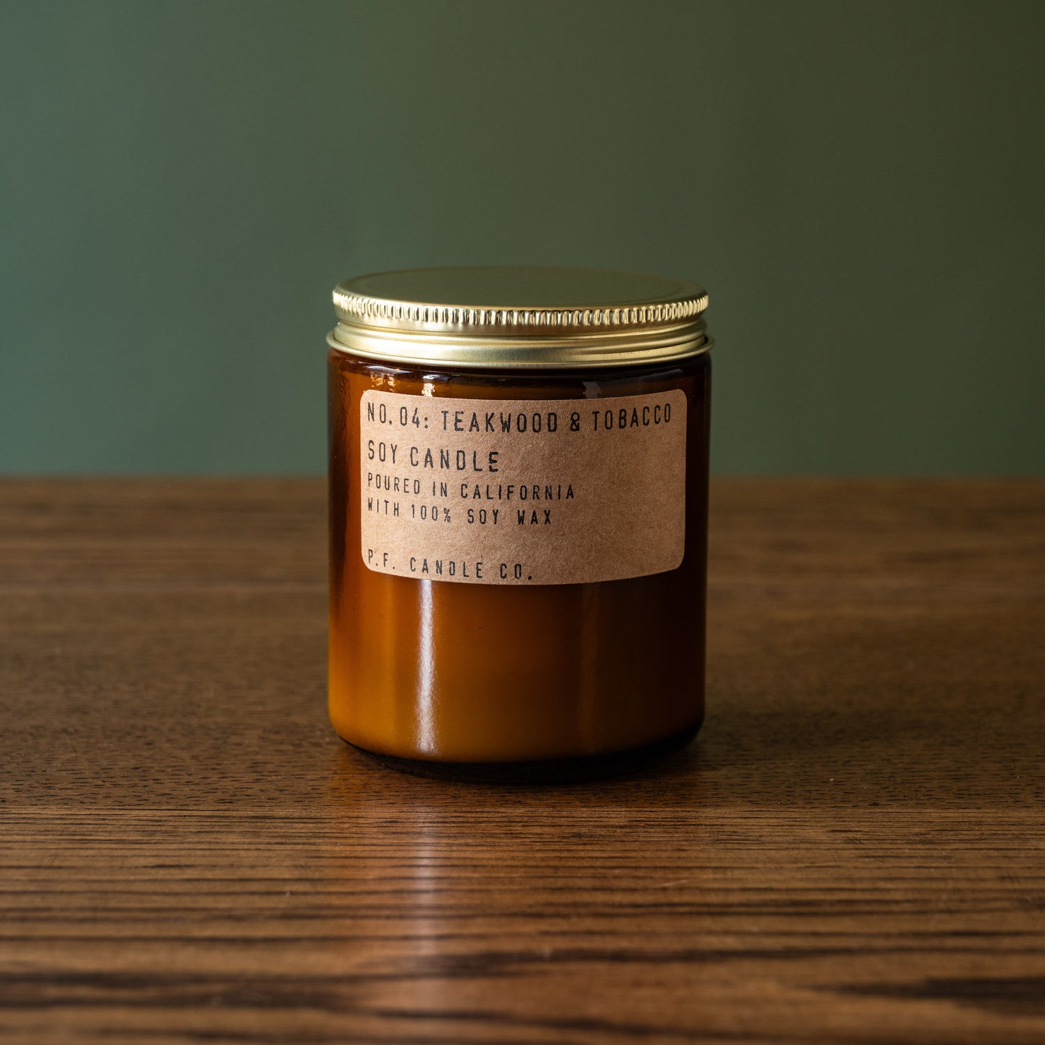 PF Candle Co Teakwood & Tobacco soy wax candle. 
