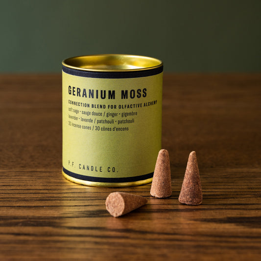 Geranium Moss PF Candle Co incense cones. 