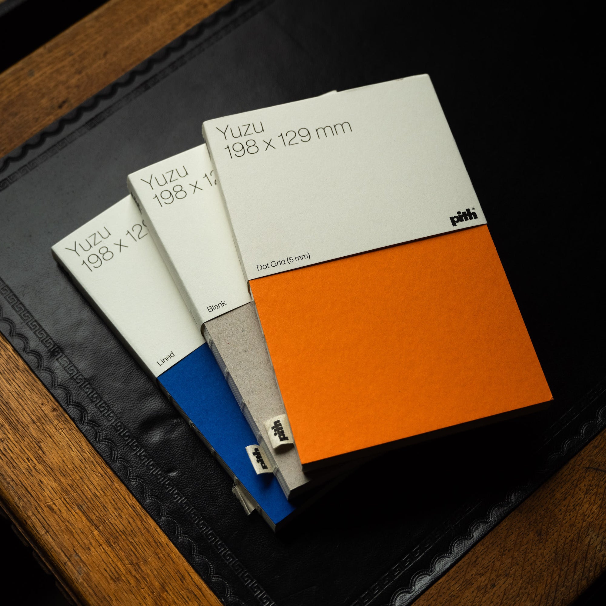Pith Yuzu Notebooks in Orange, Blank & Blue