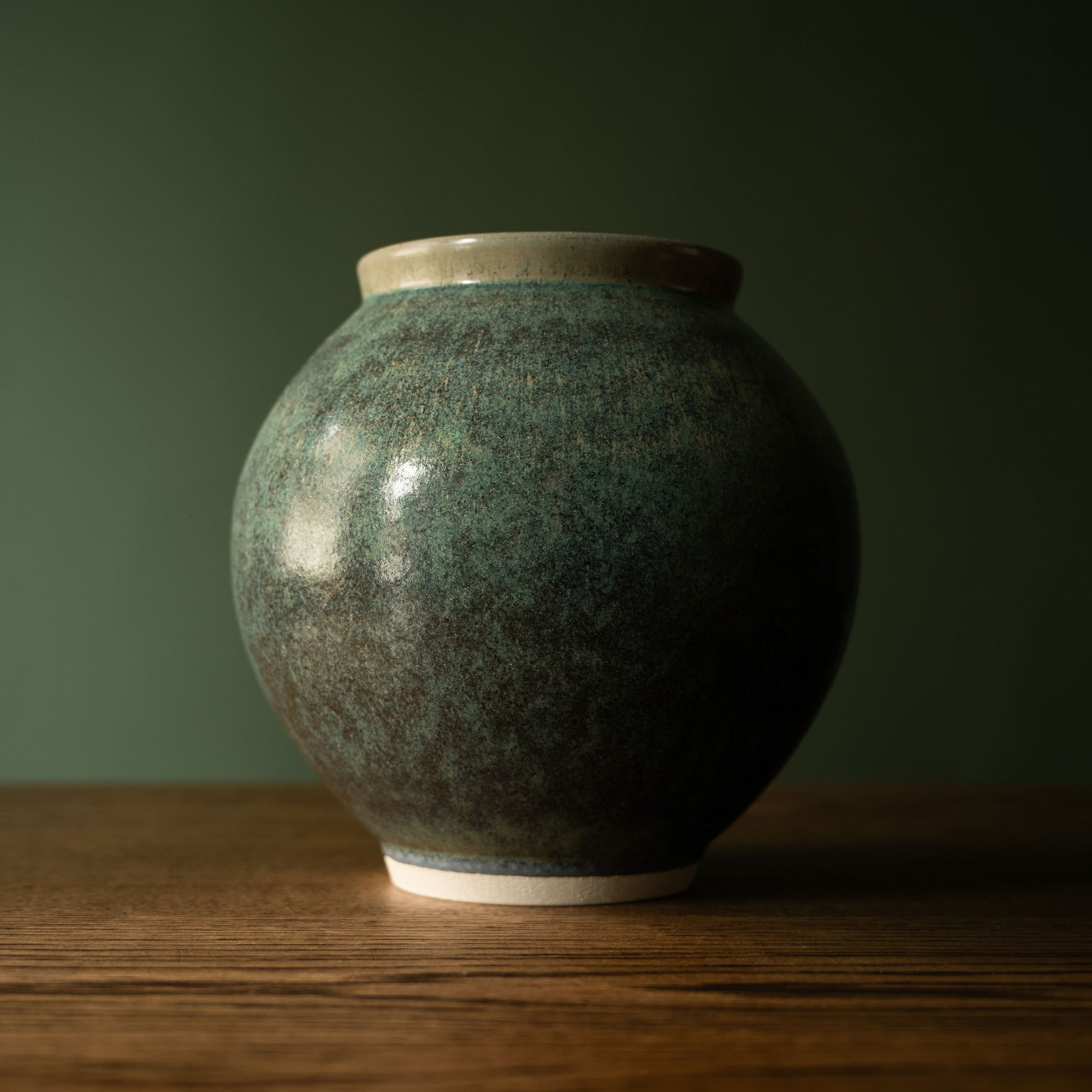 Pottery West Stoneware Rounded Vase in Nori glaze