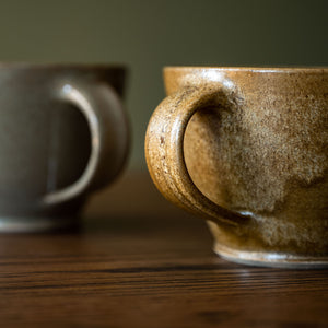 Pottery West Ochre Glaze Stoneware Curved Mug Handle