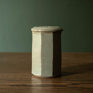 Pottery West Stoneware Faceted Flower Frog in Olive Glaze