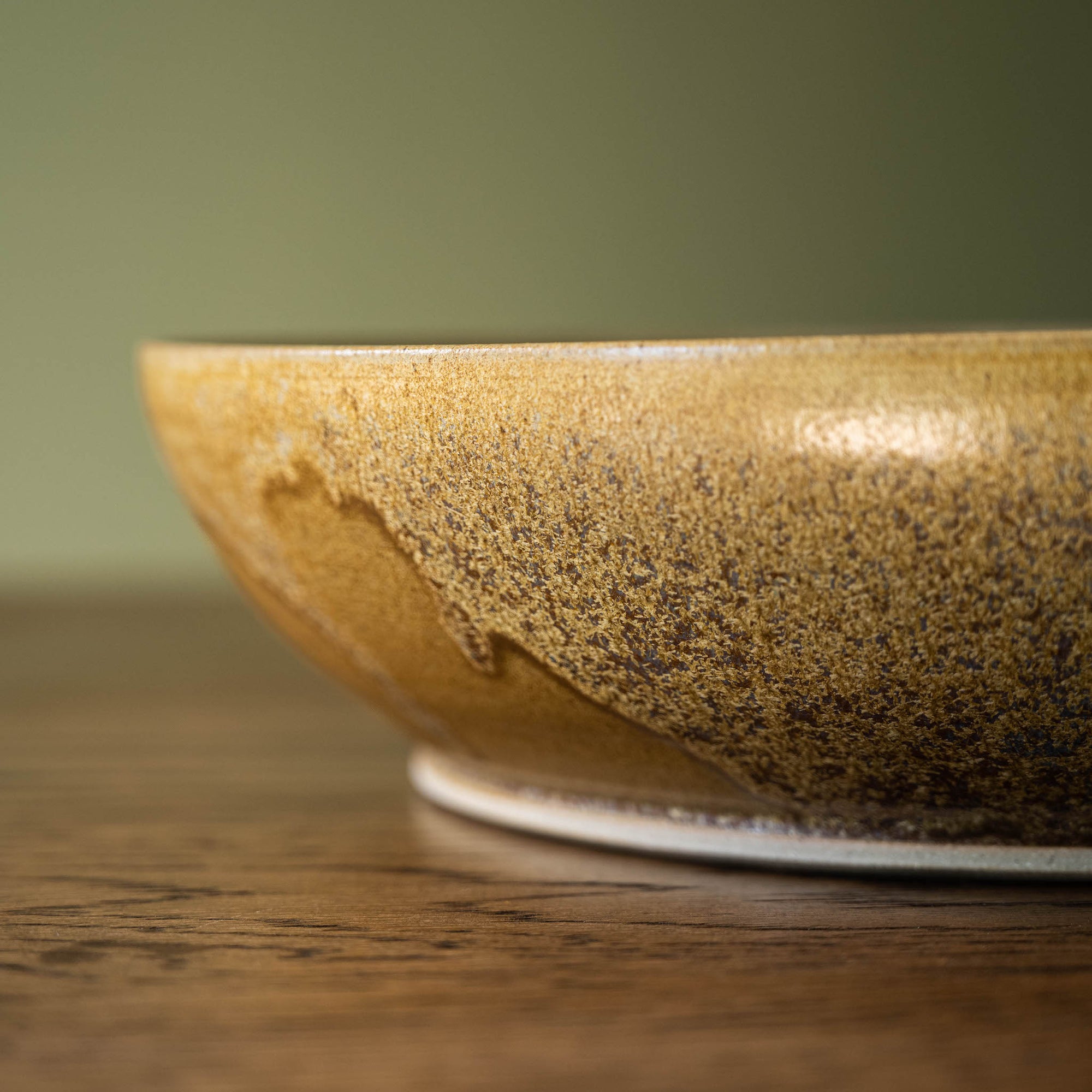 Pottery West Stoneware Serving Bowl Ochre Glaze Close Up