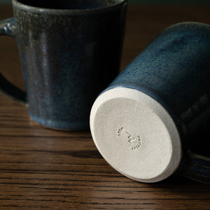 Pottery West Stoneware Tapered Mug base and Nori glaze detail 