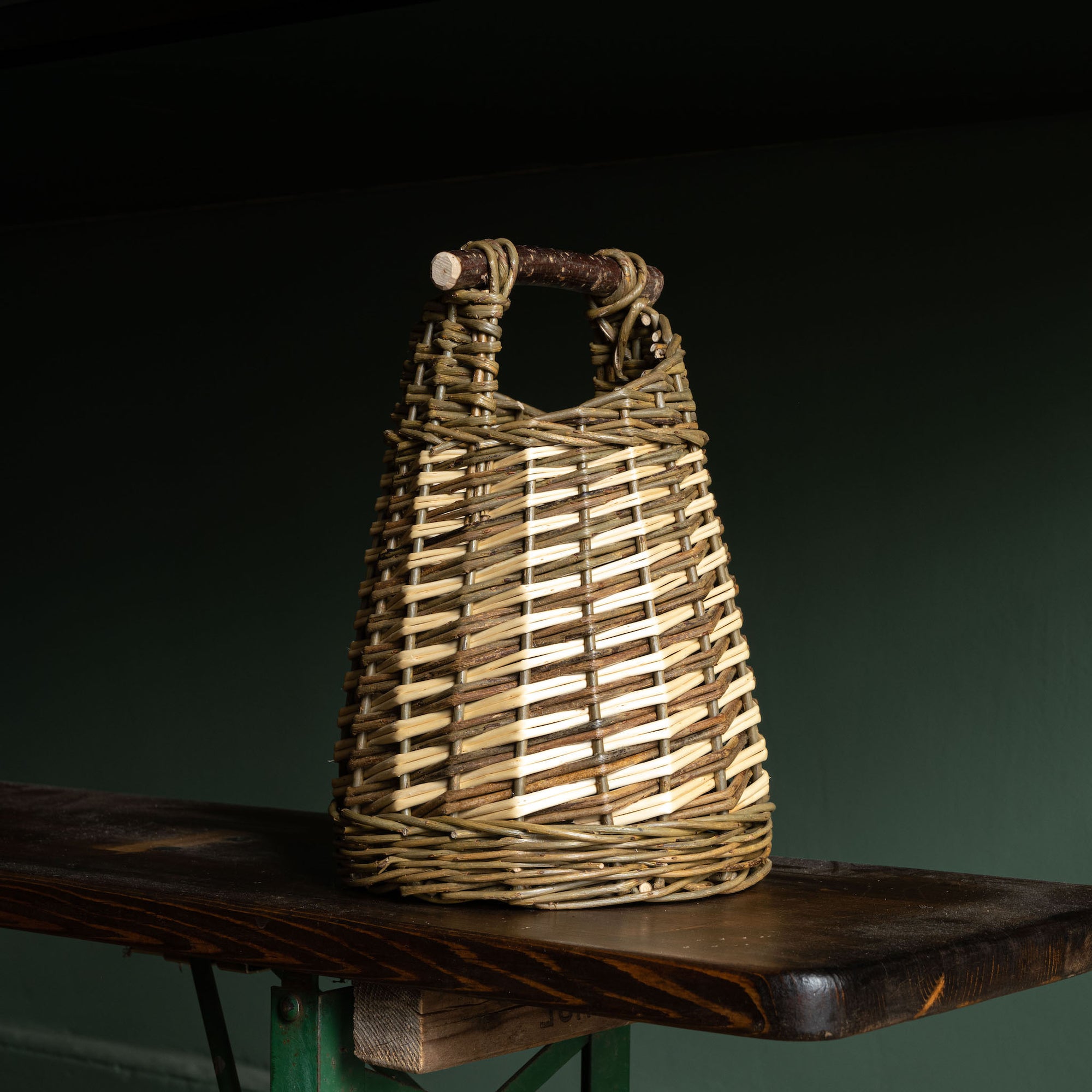 Rachel Bower small Asymetric Basket with stripped willow woven design detail