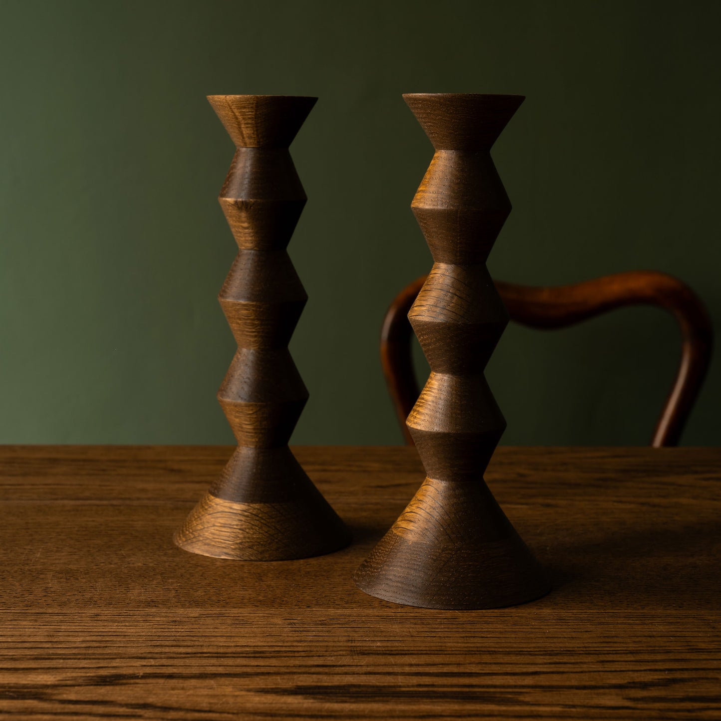 Selwyn House Fumed Oak Tall Stack Candlesticks