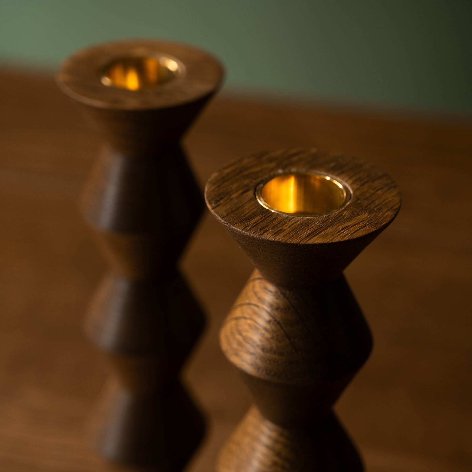 Selwyn House Fumed Oak Tall Stack Candlestick Brass inserts