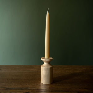 Selwyn House Hand Turned Tall Candlestick & Beeswax Dinner Candle