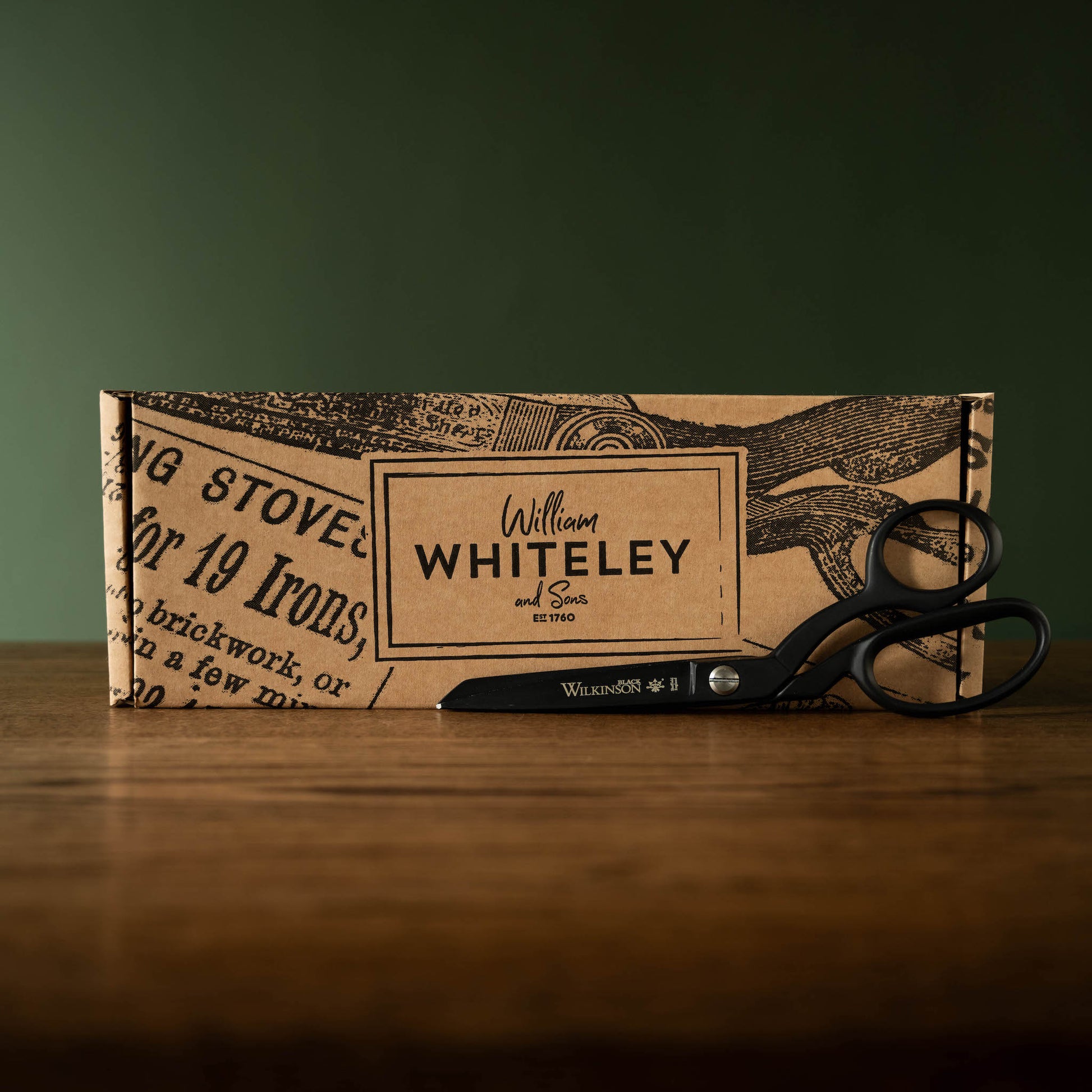 William Whiteley Black Carbon Steel 8" Sidebent Scissors & Presentation Box