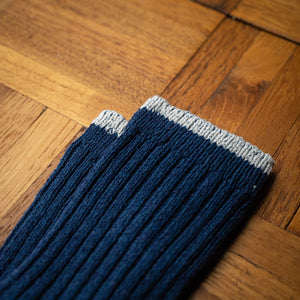 Nishiguchi Kutsushita Blue Silk & Cotton Socks Cuff Close Up