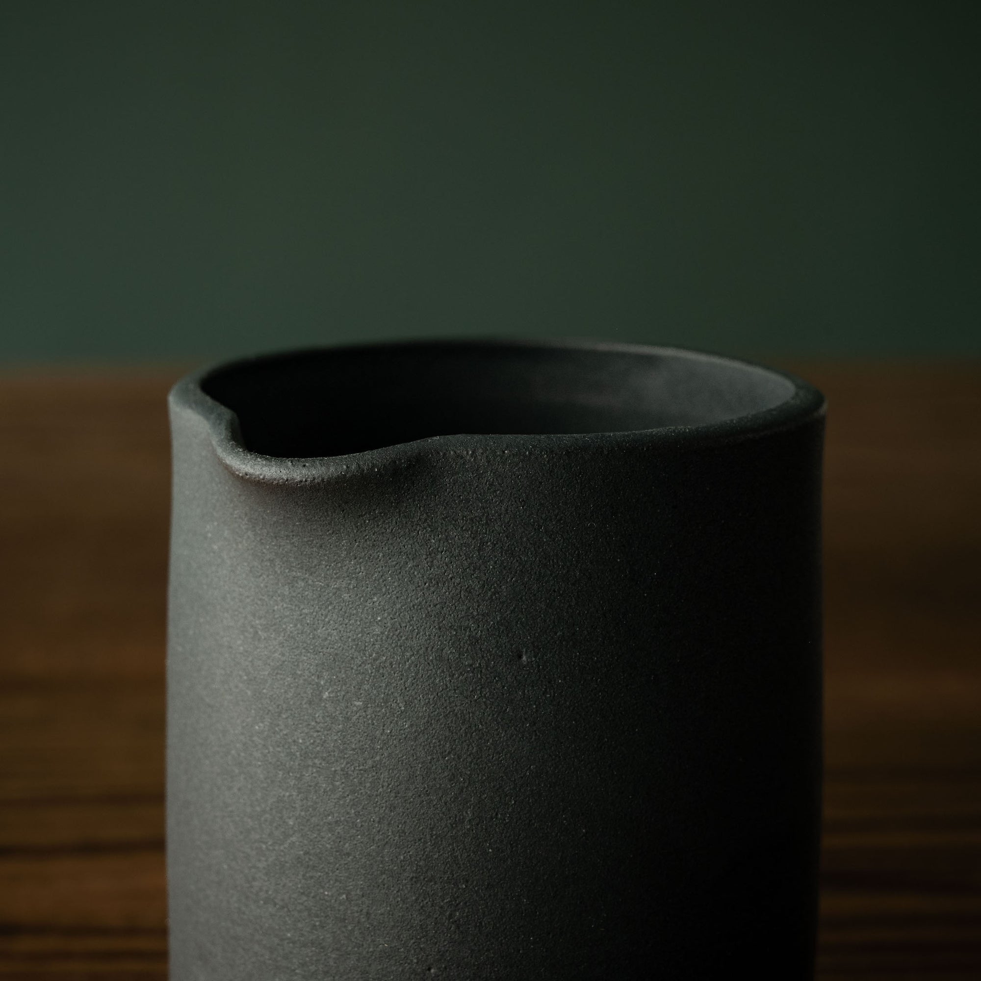 Carrick Ceramics black stoneware pourer close up