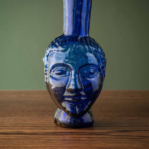 Dark Blue Recycled Glass La Soufflerie Vase Tete Face Close Up