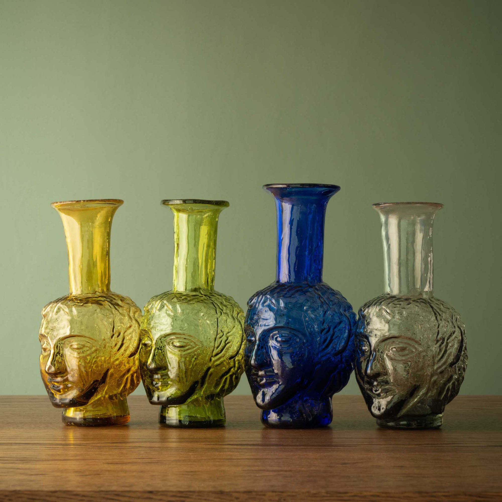 La Soufflerie Vase Tete in Dark Blue, Green, Yellow & Smoke Glass
