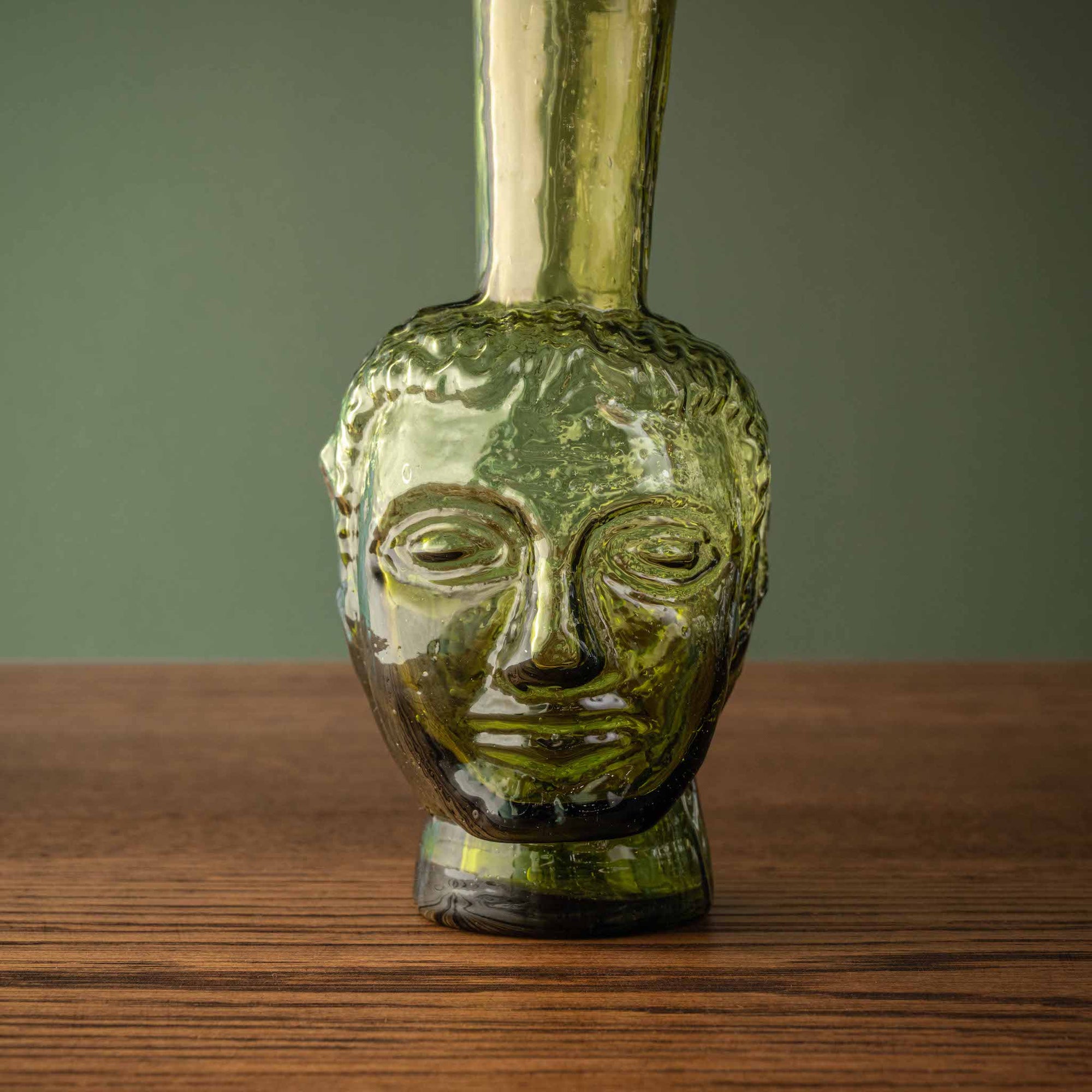 Olive Recycled Glass La Soufflerie Vase Tete Face Close Up