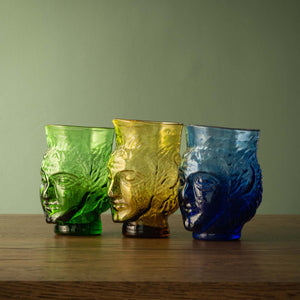 La Soufflerie Verre Tete in Green, Yellow and Dark Blue Recycled Glass