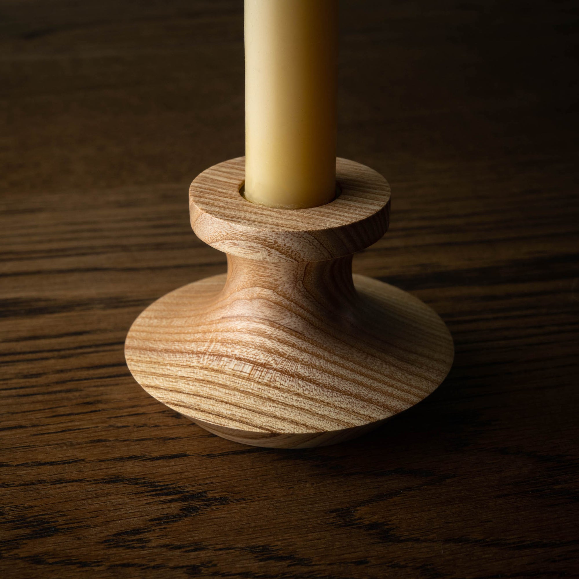 Selwyn House Hand Turned Candlestick & Beeswax Dinner Candle