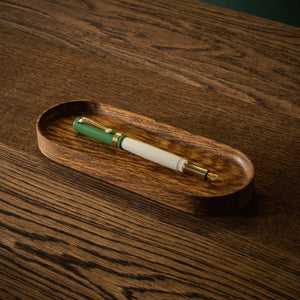 Selwyn House Hand Turned Brown Oak Pen Tray & Fountain Pen