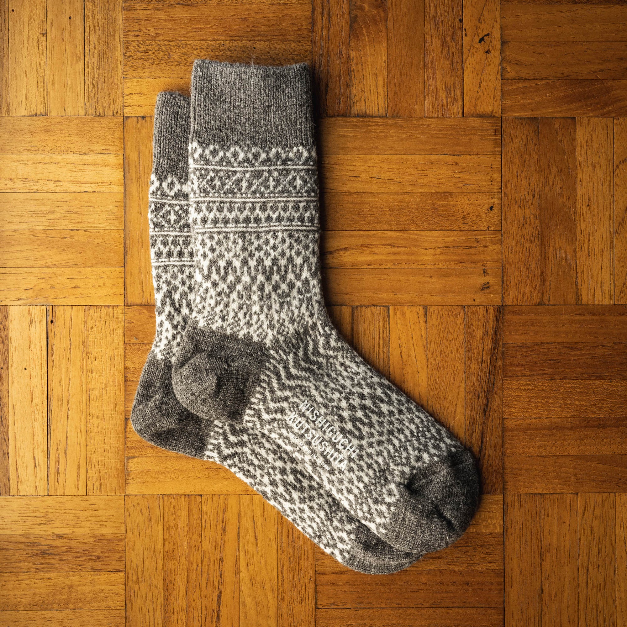 Wool Jacquard Socks Grey/White