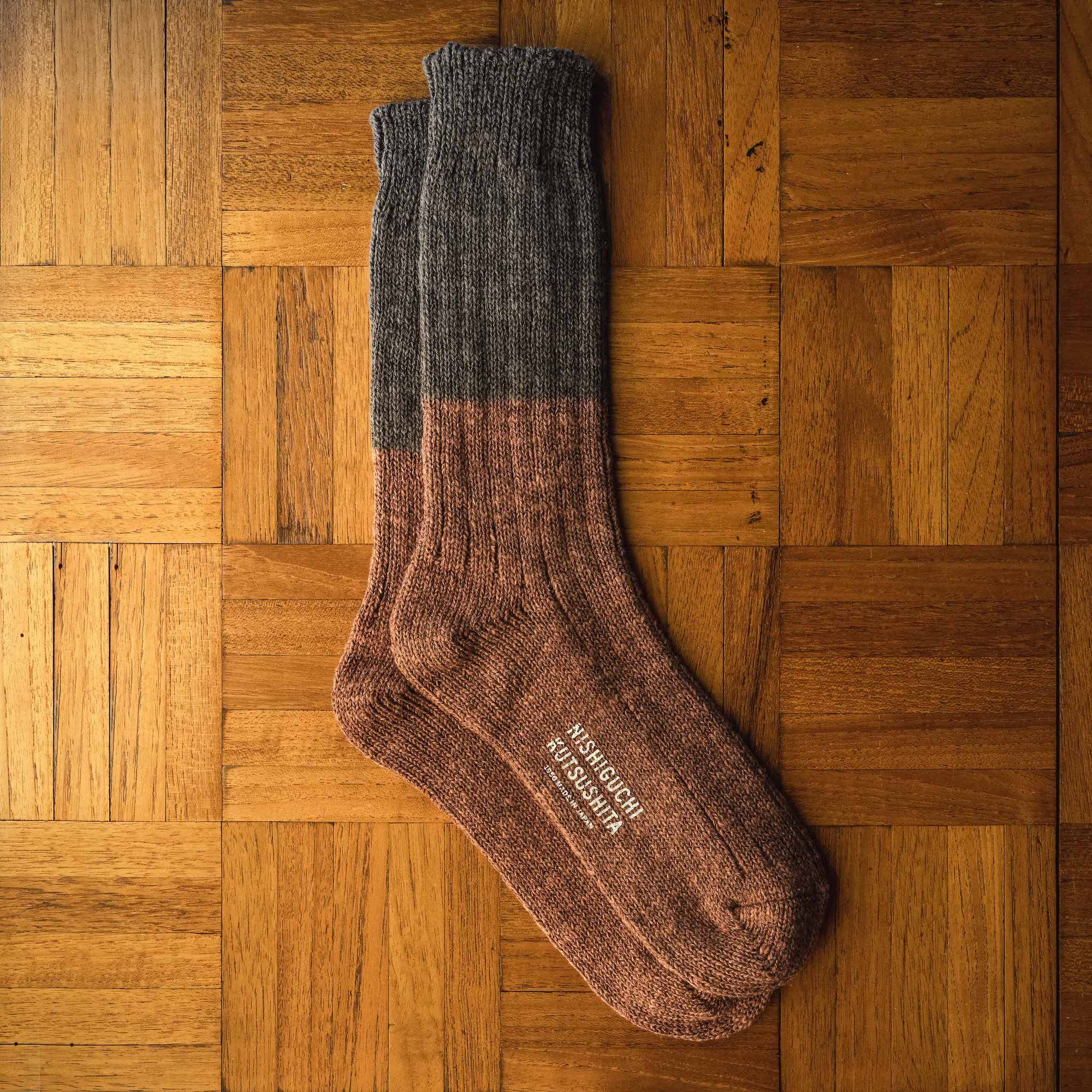 Wool & Cotton Slab Socks Brown